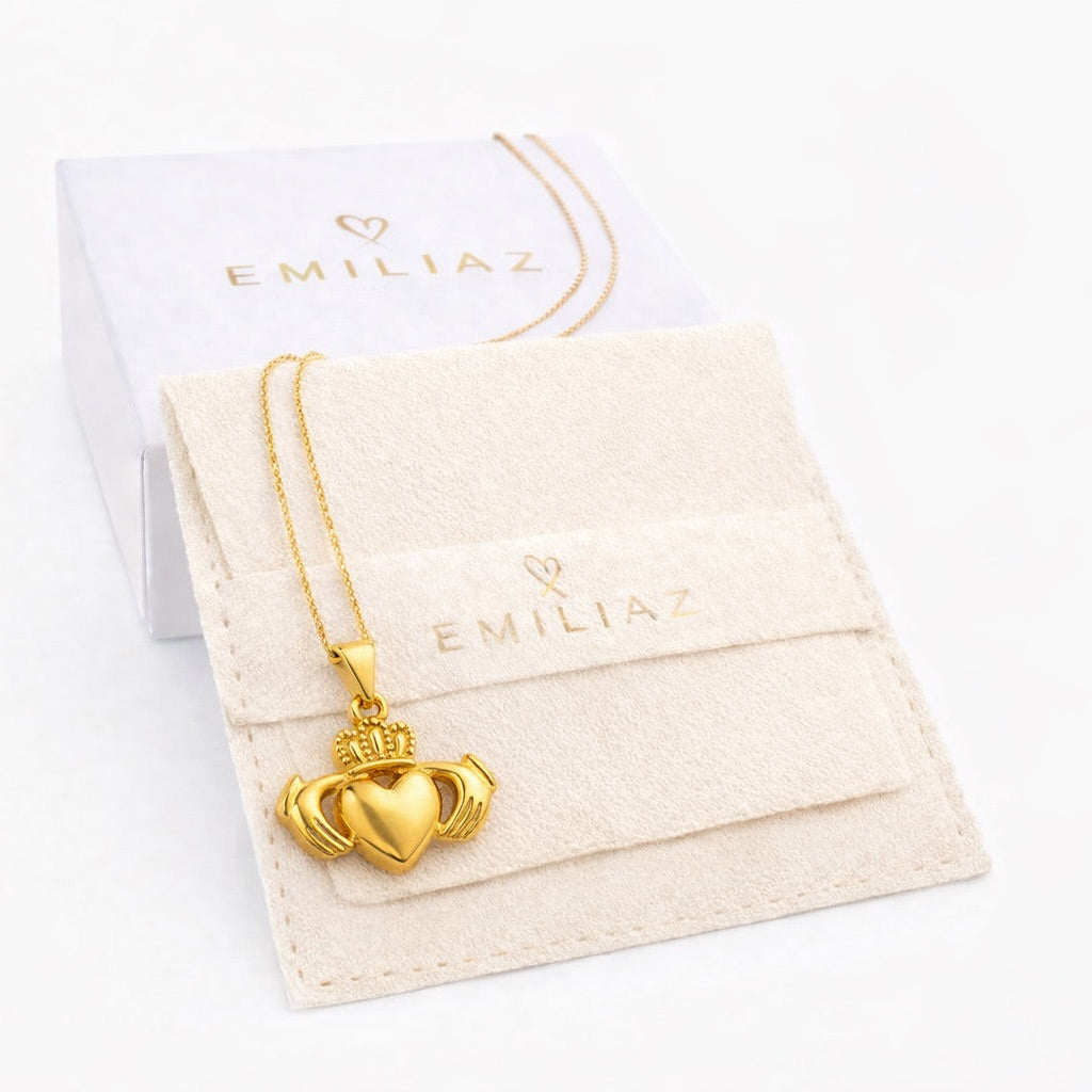 Claddagh Necklace – 18K Gold Plated Symbol of Love, Loyalty & Friendship