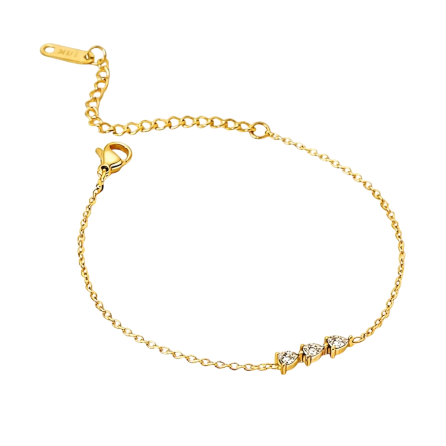 Gold bracelet with diamond accents on a white background