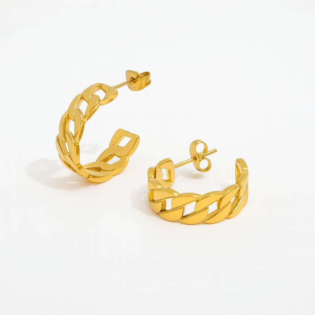 Mila Chain Hoop Earrings – 18K PVD Gold Plated Stainless Steel
